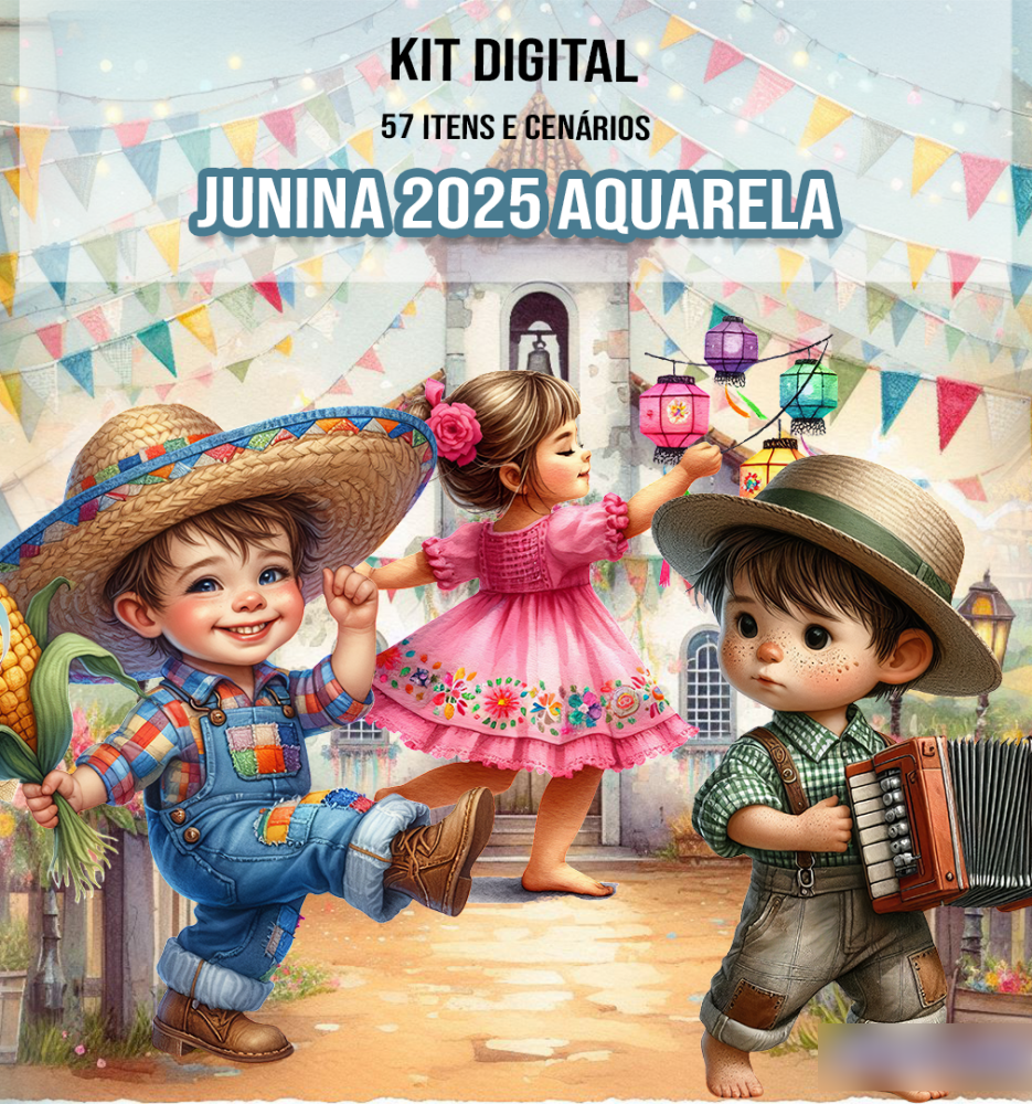 1 - Junina 2025 Aquarela Festa Junina - Kit Digital - Imagem 1