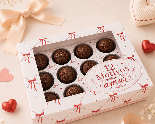 22 - CAIXA 12 DOCES MOTIVOS PARA TE AMAR Caixa Brigadeiro - Dia dos Namorados - Imagem 1