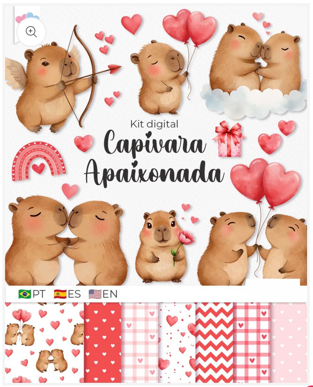 3 - Capivara Apaixonada Dia dos Namorados - Kit Digital - Imagem 1