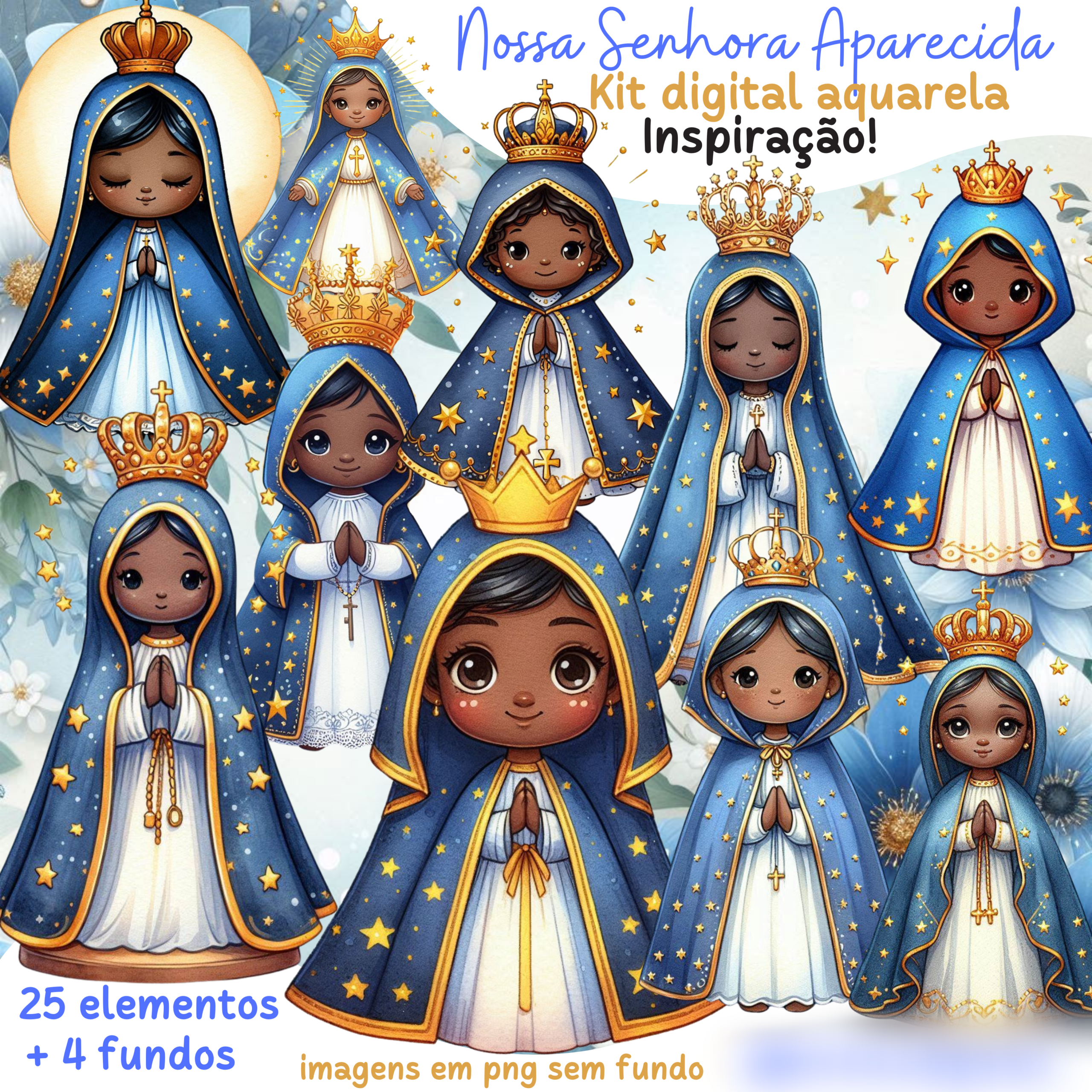 39 - Nossa Senhora Aparecida aquarela Nossa Senhora Aparecida - Kit Digital - Imagem 1