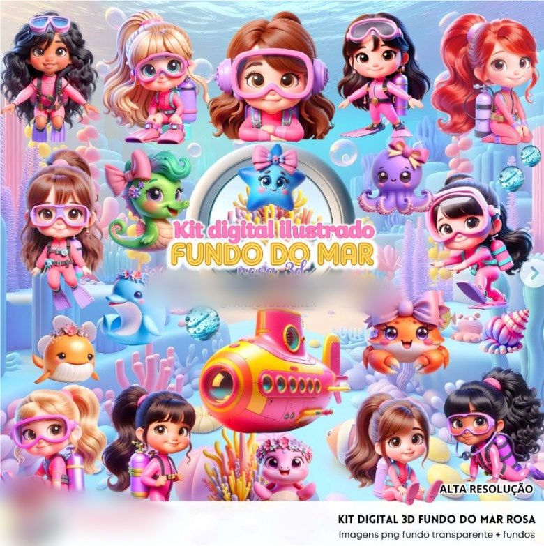 182 - FUNDO DO MAR ROSA Fundo do Mar Rosa - Kit Digital - Imagem 1