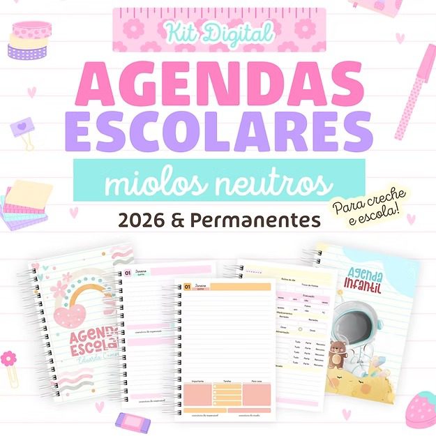 193 - Kit Digital Agendas Escolares Neutras 2026 Agendas Escolares Neutras 2026 - Combo - Imagem 1